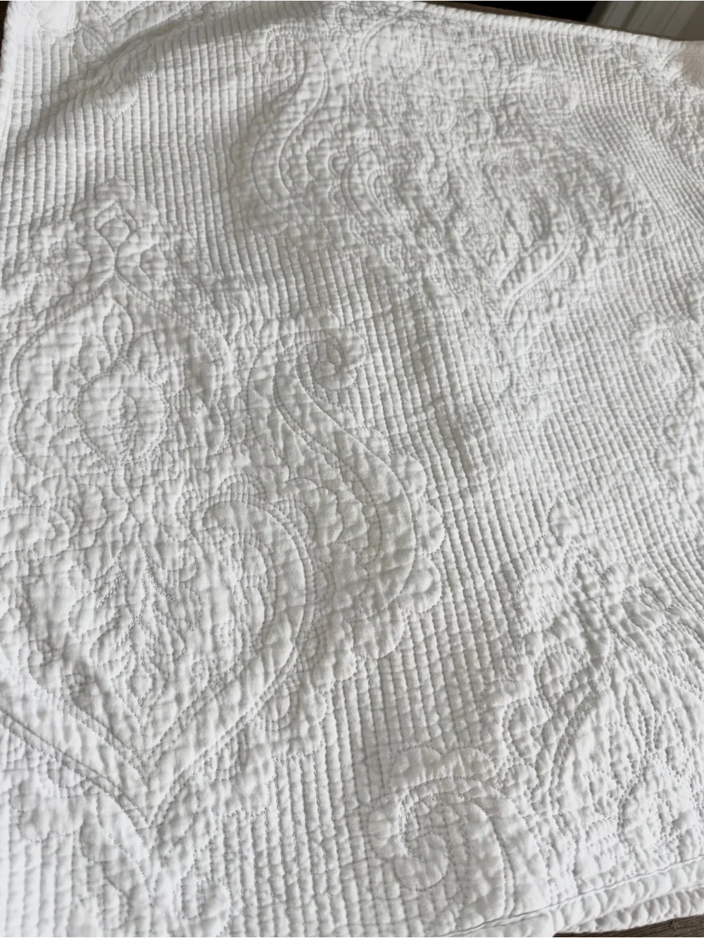 Tahari EURO White Quilted Paisley Cotton pillow case